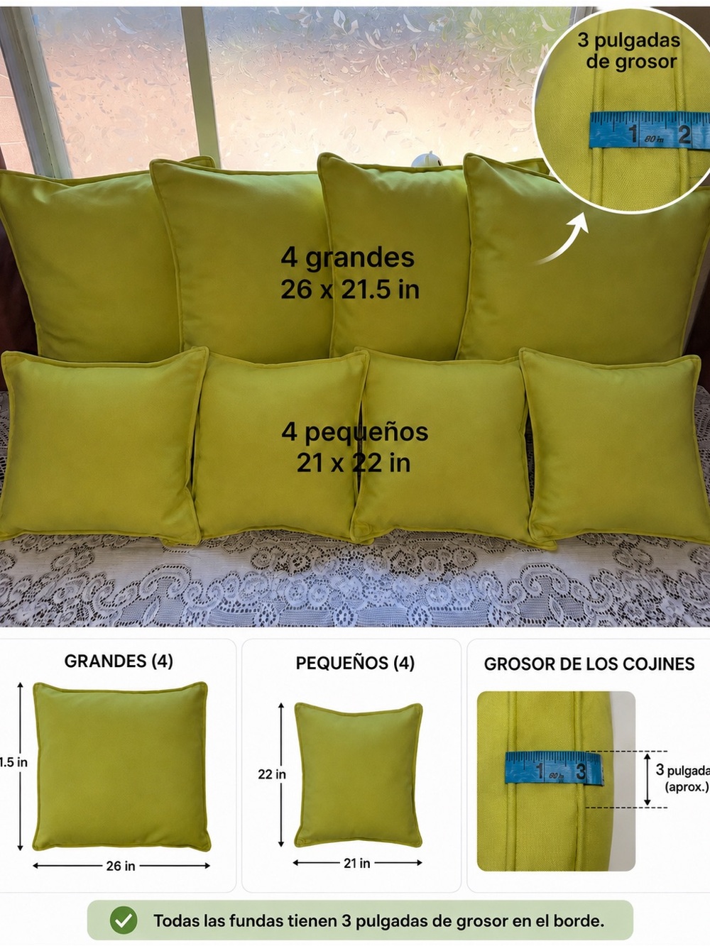Lime Green  COVERS - 4 Large & 4 Small